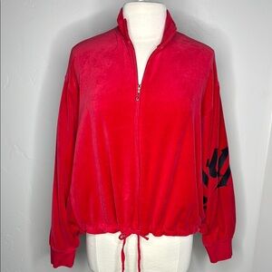 Juicy Couture Red Astor Batwing Velvet Velour Drawstring Zip Up Track Jacket